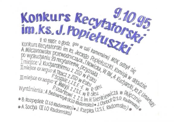 19.10.2014 – Wystawa „Konkurs Recytatorski im. ks. Jerzego Popiełuszki w kronikach MDK”